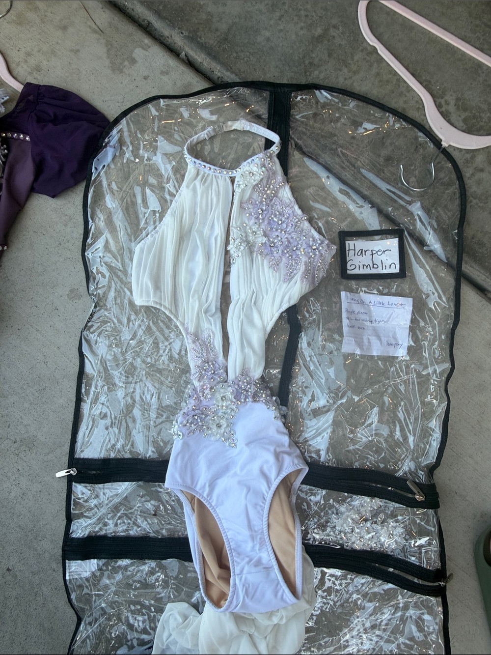 White Beaded Halter Monokini with Lilac Embellishment DANCE COSTUME
